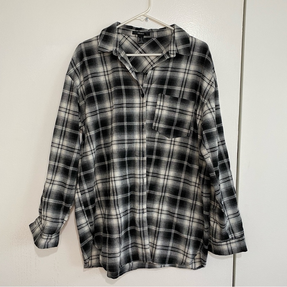 Black and White Plaid Button-Up Shirt
